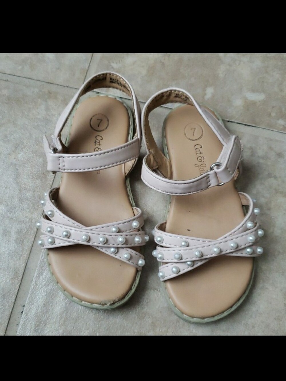 Cat & Jack Girls Pearl Embellished Pale Pink Sandals